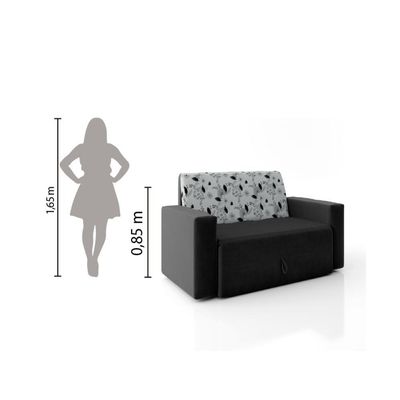 Sofá-cama 2 Lugares Pratik 5000 Suede Preto/Cinza
