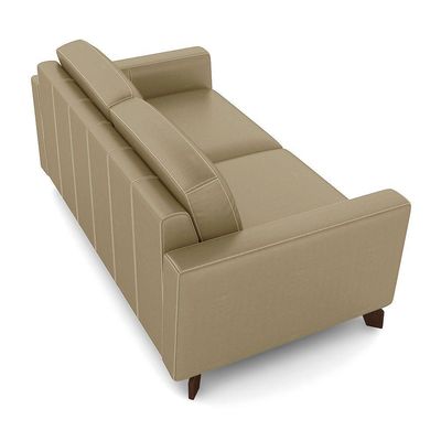 Sofá Sala De Estar Living 3 Lugares 220cm Presley Pés Madeira Couro Bege G52 - Gran Belo