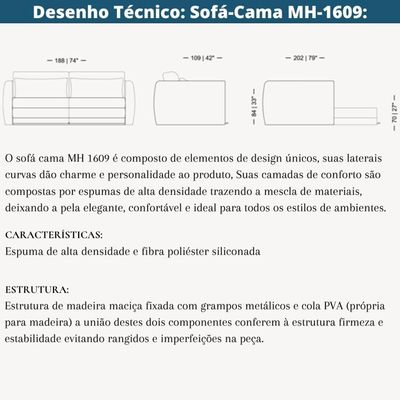 Sofá-Cama 3 Lugares Mh-1606 Herval 176 Cm Colchão Casal Linho Cinza C1