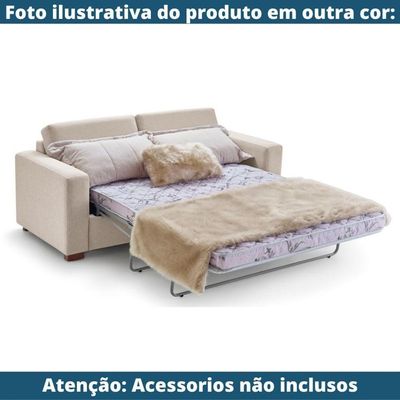 Sofá-Cama 3 Lugares Mh-1174 Herval 201 Cm Colchão Casal Linho Marrom A Pé Madeira Amêndoa