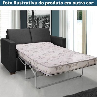Sofá-Cama 3 Lugares Mh-1174 Herval 201 Cm Colchão Casal Linho Creme C1 Pé Madeira Amêndoa