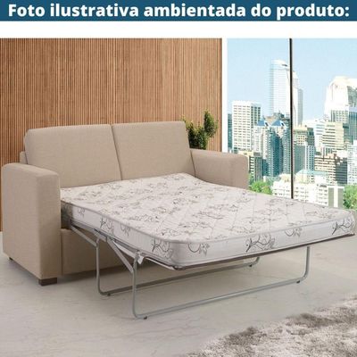 Sofá-Cama 3 Lugares Mh-1174 Herval 201 Cm Colchão Casal Linho Creme C1 Pé Madeira Amêndoa