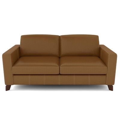Sofá Sala De Estar Living 3 Lugares 220cm Presley Pés Madeira Couro Caramelo G52 - Gran Belo