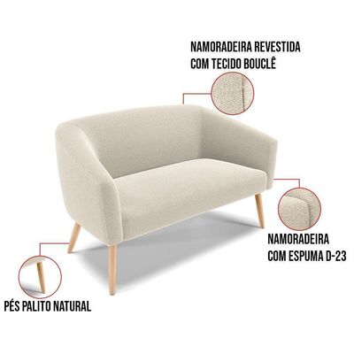 Kit 1 Sofá Namoradeira E 2 Poltronas Stella Bouclê Pés Palito Natural D'rossi Cor Bege