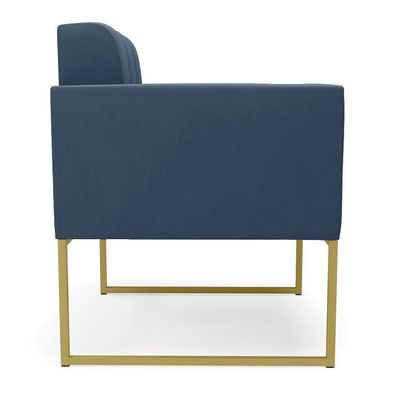 Kit 1 Sofá Namoradeira E 2 Poltronas Elisa Suede Base Metálica Industrial Dourada Cor Azul Marinho