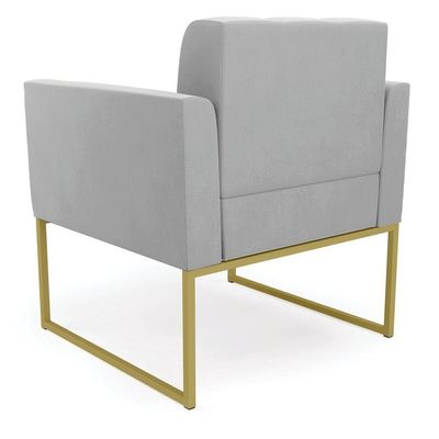 Kit 1 Sofá Namoradeira E 2 Poltronas Elisa Suede Cinza Base Metálica Industrial Dourada D'rossi