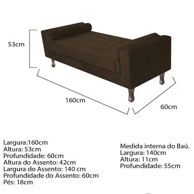 Recamier Baú Félix Solteiro 160 Cm Corano - Doce Sonho Móveis Marrom