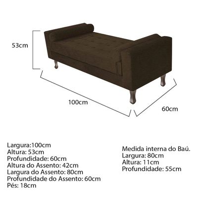 Recamier Baú Félix Solteiro 100 Cm Corano - Doce Sonho Móveis Marrom