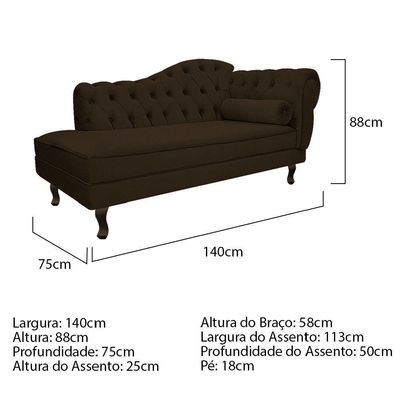 Diva Recamier Diana 140cm Lado Esquerdo Corano - Doce Sonho Móveis Marrom