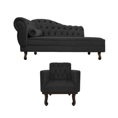 Kit Diva Recamier Diana 160cm Lado Direito e 01 Poltrona Classic Linho Cinza Escuro