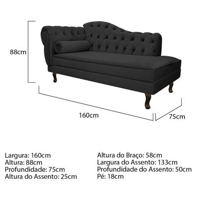 Kit Diva Recamier Diana 160cm Lado Direito e 01 Poltrona Classic Linho Cinza Escuro