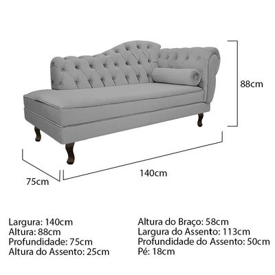 Diva Recamier Diana 140cm Lado Esquerdo Corano - Doce Sonho Móveis Cinza