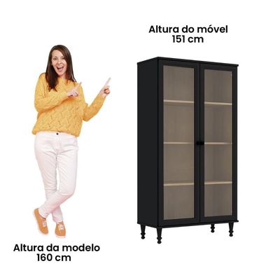 Armário Multiuso 2 Portas De Vidro Ditália E-957 Preto