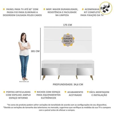 Rack Com Painel E Suporte Tv 65" Espelho Multimóveis V3142