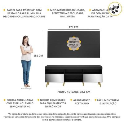 Rack Com Painel E Suporte Tv 65" Espelho Multimóveis V3142