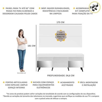 Rack Com Painel E Suporte Tv 65" Espelho Multimóveis V3142