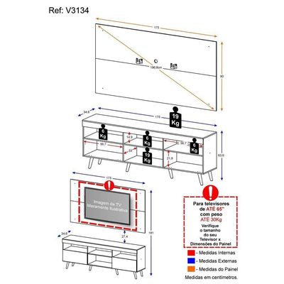 Rack Com Painel E Suporte Tv 65" Multimóveis V3134