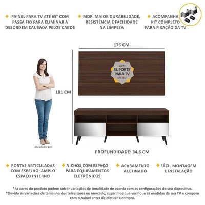 Rack Com Painel E Suporte Tv 65" Espelho Multimóveis V3142
