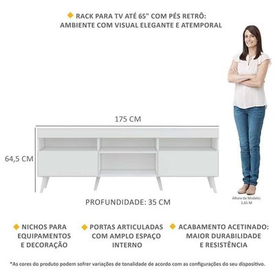 Rack Tv 65" Retrô 2 Portas Paris Multimóveis V3327 Branco