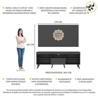 Rack Com Painel E Suporte Tv 65" Retrô Multimóveis V1043