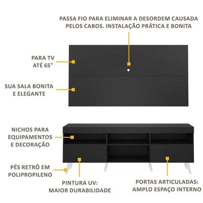 Rack Com Painel Tv 65" Retrô Flórida Multimóveis V3133