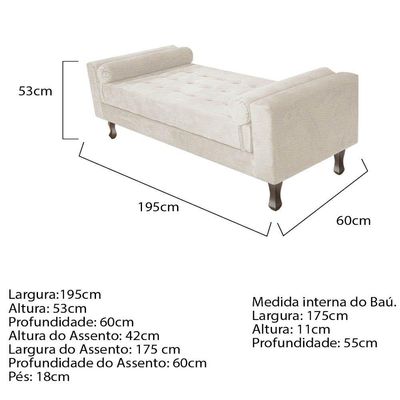 Recamier Baú Félix Solteiro 195 Cm Corano - Doce Sonho Móveis Bege