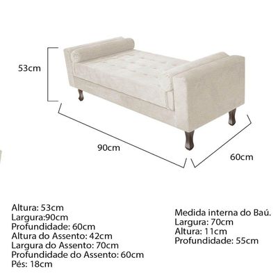 Recamier Baú Félix Solteiro 90 Cm Corano - Doce Sonho Móveis Bege