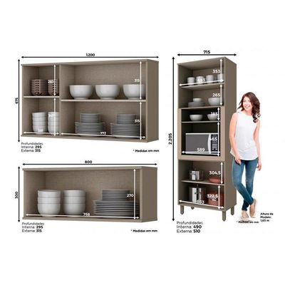 Cozinha Compacta Connect 3 Peças (2 Armários + 1 Paneleiro) CPT14 Duna/Cristal - Henn