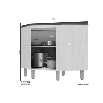 Gabinete de Cozinha Modulado Balcão Canto Oblíquo Connect 1 Porta c/ Tampo Duna/Cristal - Henn