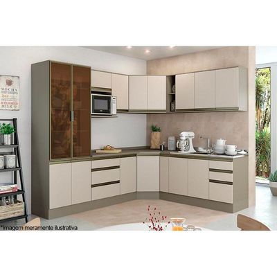 Gabinete de Cozinha Modulado Balcão Connect 3 Gavetas c/ Tampo Duna/Cristal - Henn