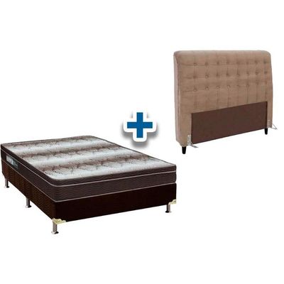 Cama Box Queen CRC + Colchão Ortopédico Light Ortobom + Cabeceira Dama Suede Bege