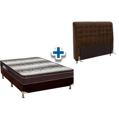Cama Box Queen CRC + Colchão Ortopédico Light Ortobom + Cabeceira Dama Suede Marrom Chocolate