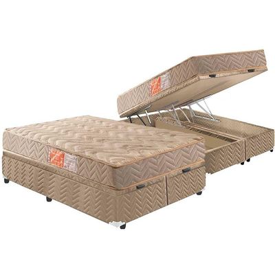 Cama Box Baú Queen: Colchão Espuma Paropas D33 Pasquale + Base CRC Suede Clean(158x198)