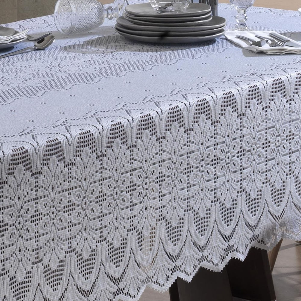 Toalha Mesa Retangular Renda Interlar Clássica Branca Arabesco 8 Lugares