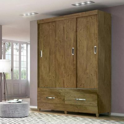 Guarda Roupa 3 Portas Deslizantes C/Avelã Flex Castanho