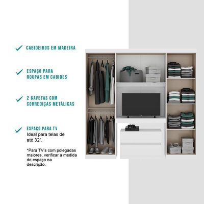 Guarda Roupa Casal 6 Portas 2 Gavetas Branco C/ Escrivaninha