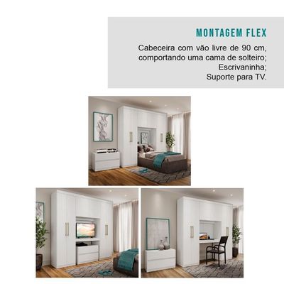 Guarda Roupa Casal 6 Portas 2 Gavetas Branco C/ Escrivaninha