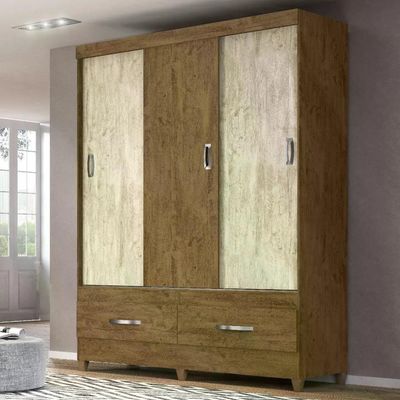Guarda Roupa 3 Portas Deslizantes C/Avelã Flex Castanho