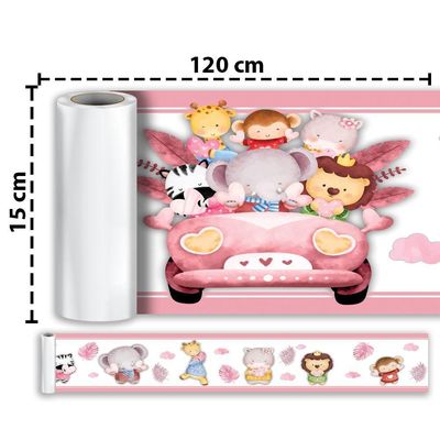 Kit 3 Faixas Decorativas Papel Parede Infantil Animais Carro