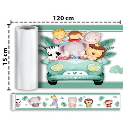 Kit 3 Faixas Decorativas Papel Parede Infantil Animais Carro