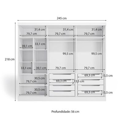 Guarda-roupa Casal Mdf Kappesberg 3 Portas De Correr 8 Gavetas