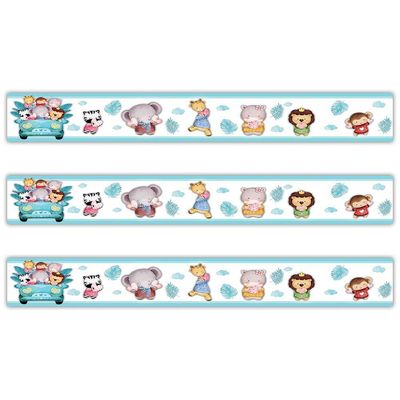 Kit 3 Faixas Decorativas Papel Parede Infantil Animais Carro