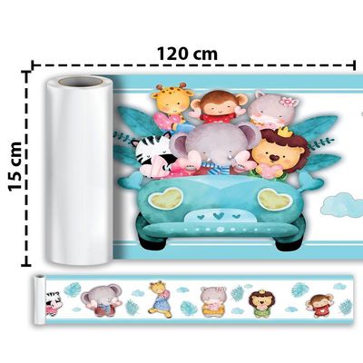 Kit 3 Faixas Decorativas Papel Parede Infantil Animais Carro