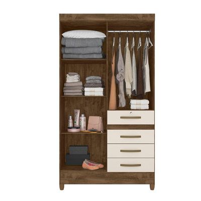 Guarda Roupa 4 Portas C/Espelho Sobral Castanho Off White