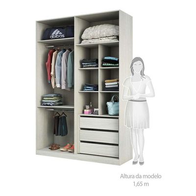 Guarda Roupa Canto 6 Gavetas, 4 Cabideiros Legno Crema