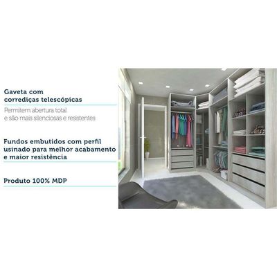 Guarda Roupa Canto 6 Gavetas, 4 Cabideiros Legno Crema