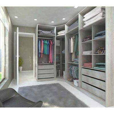 Guarda Roupa Canto 6 Gavetas, 4 Cabideiros Legno Crema