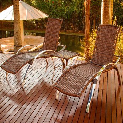 2 Espreguiçadeiras Caiobá E Mesa Em Alumínio - Piscina, Jardim Pedra Ferro