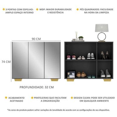Sapateira Com Espelho 3 Portas Nina Multimóveis V6023