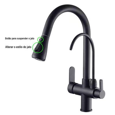 Torneira Monocomando Preta 360 Luxo Extensível Gourmet